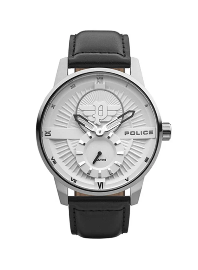 بوليس Avondale White Dial Black Leather Strap Analog Watch for Men 48mm