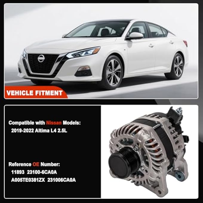 HY-SPEED Alternator Compatible with Altima L4 2.5L 2019 2020 2021 2022 19 20 21 22 Replaces# 23100-6CA0A 11893 A005TE0381ZX 231006CA0A - Image 2