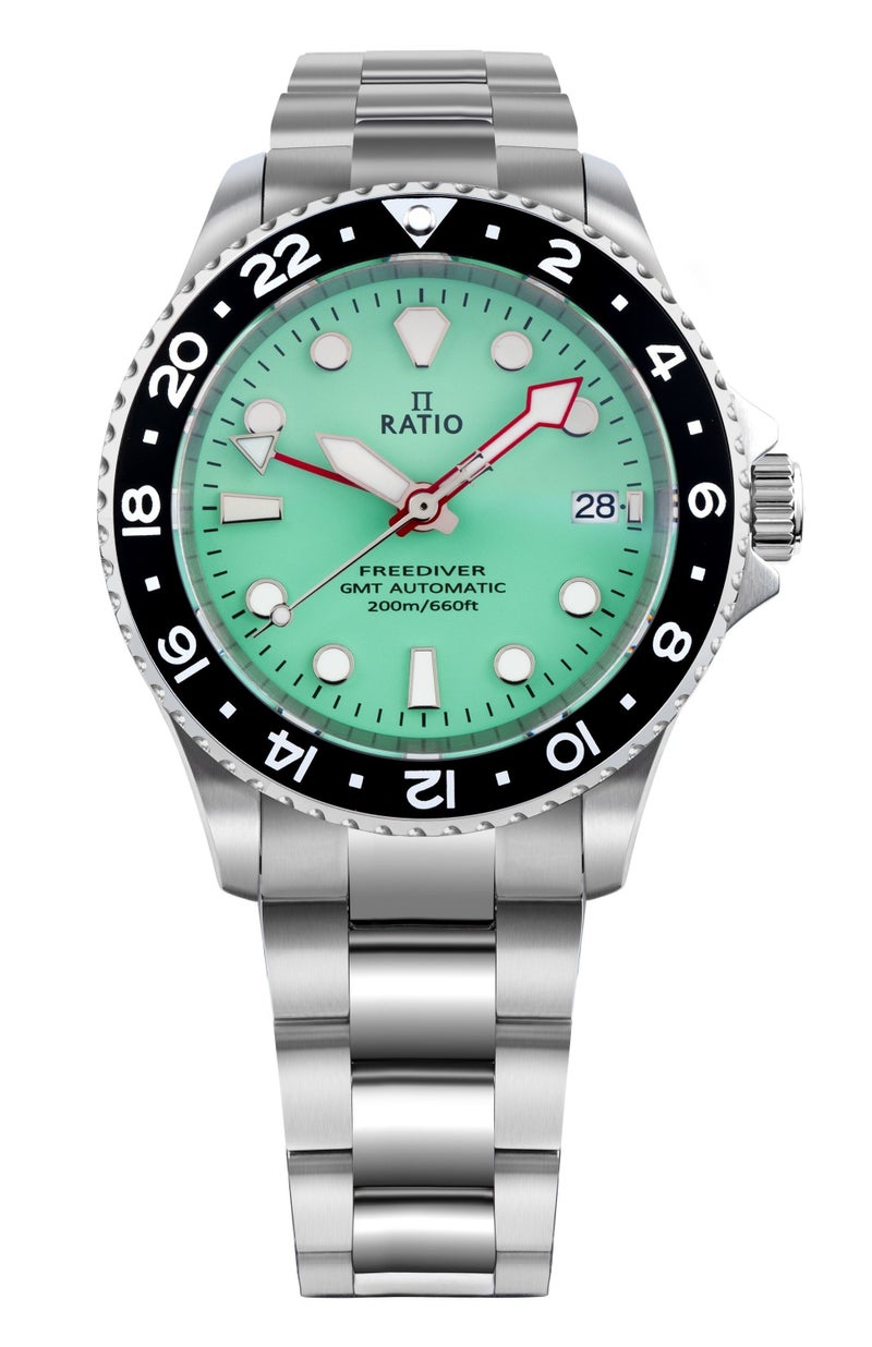 Ratio FreeDiver GMT Green Dial Automatic Diver's 200M Men's Watch RTF059 - Image 1
