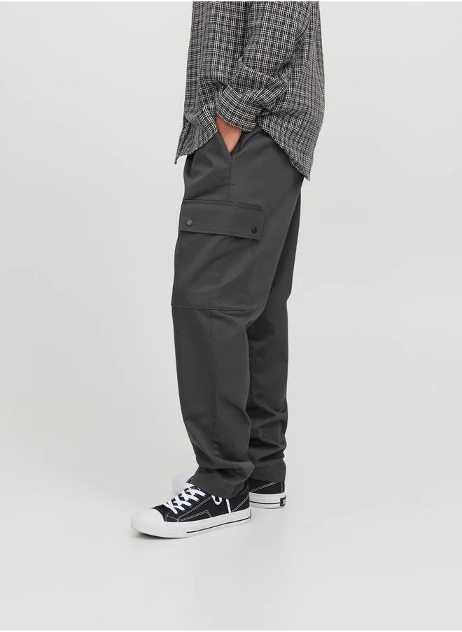 JACK & JONES Wide Fit Snap Cargo Pants with Elastic Waistband