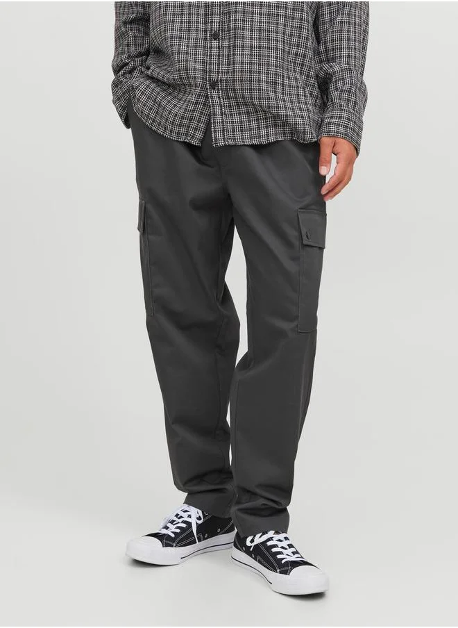 JACK & JONES Wide Fit Snap Cargo Pants with Elastic Waistband