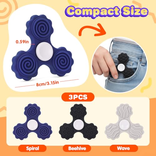 Dalycro 3 PCS Silicone Fidget Spinners Sensory Toys for Adults and Kids Textured Spinners for Fun Autism Anxiety Stress Relief Classroom Office and Travel Multicolor1 - Image 5