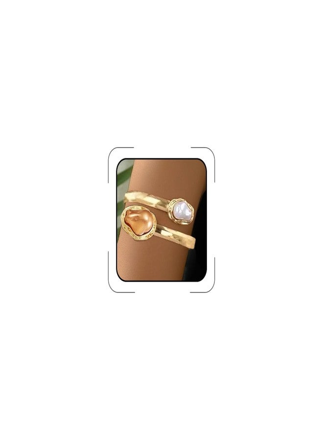 Cicod Chunky Gold Pearl Arm Cuff Upper Arm Bracelet Minimalist Armband Cuffs Bangle Bracelets Arms Cuff Jewelry for Women Summer Beach Accessories (Gold) - Image 1