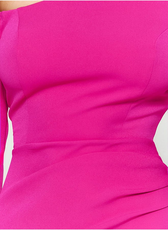 trendyol - Fuchsia Fitted Draped Woven Short Elegant Evening Dress TPRAW24EL00083 - Image 1