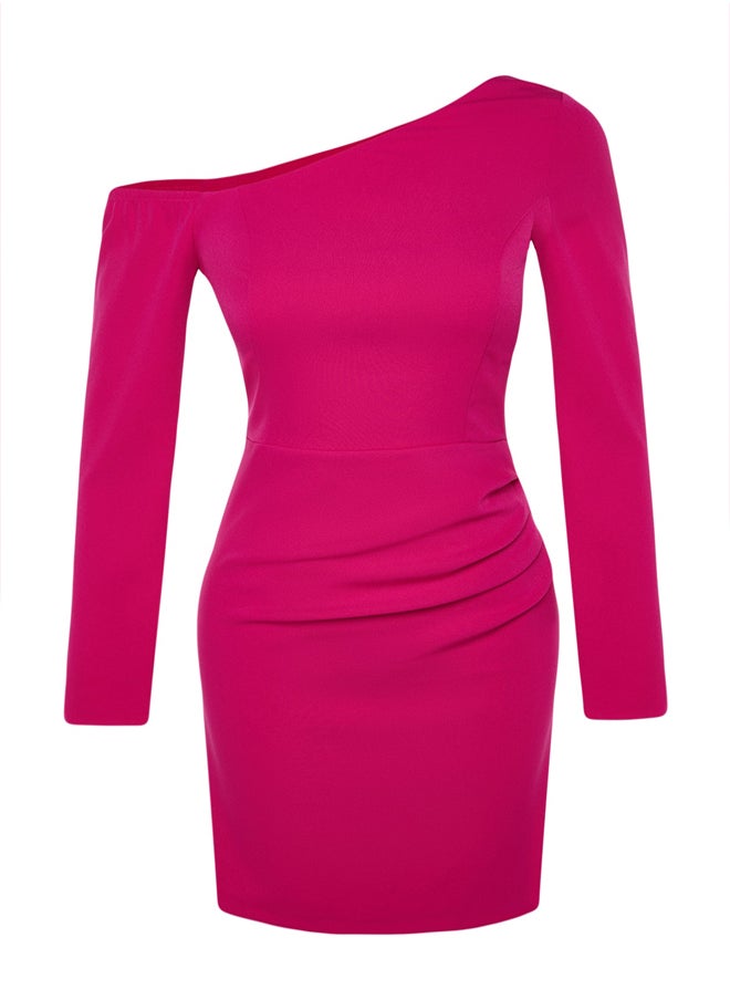 trendyol - Fuchsia Fitted Draped Woven Short Elegant Evening Dress TPRAW24EL00083 - Image 1