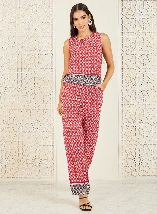 ستايلي Bohemian Print Sleeveless Top and Straight Leg Pant Set