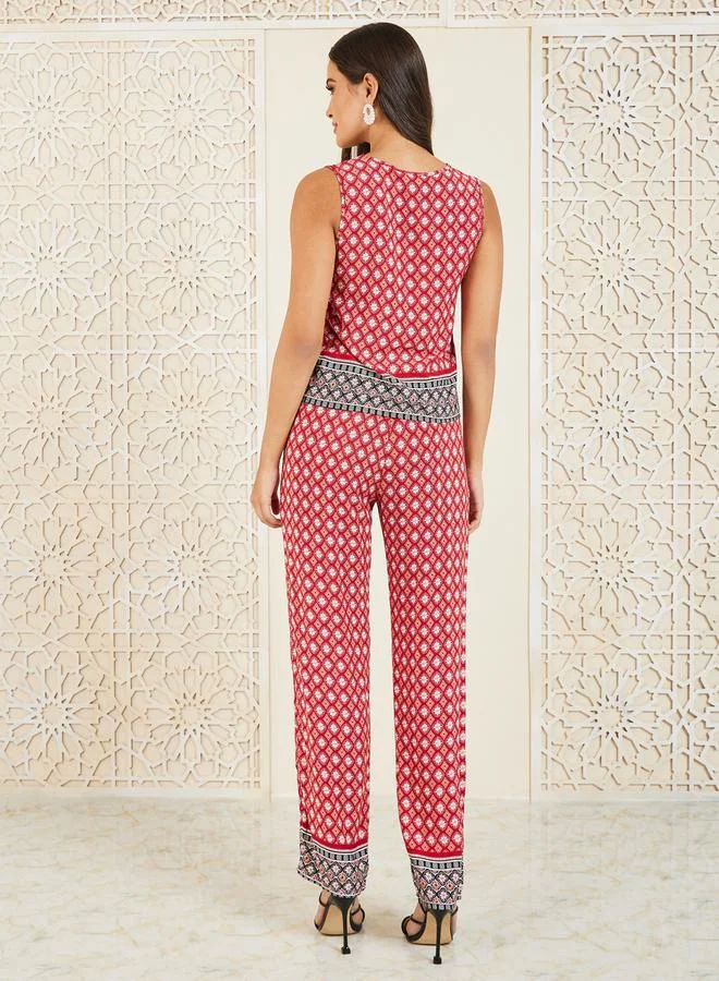 ستايلي Bohemian Print Sleeveless Top and Straight Leg Pant Set