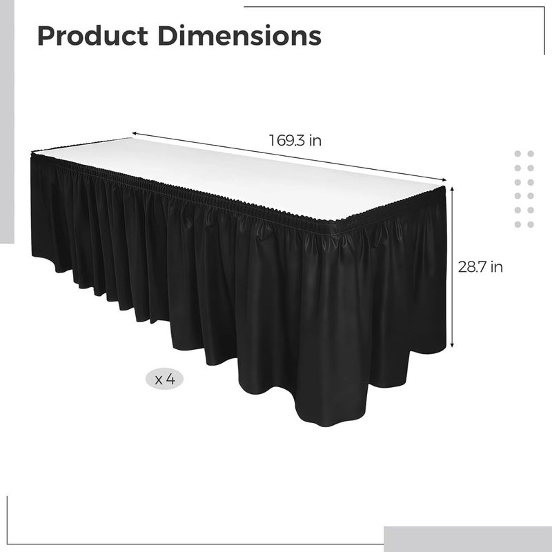 Plastic Table Skirt, Black, 169.3 In, Four Pieces, Events - Image 3