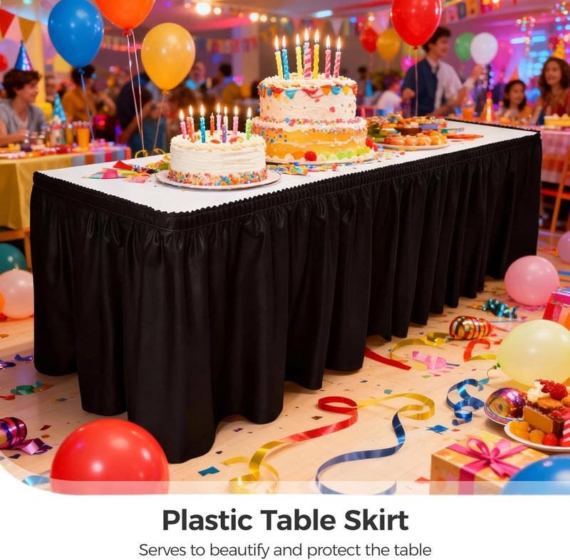 Plastic Table Skirt, Black, 169.3 In, Four Pieces, Events - Image 5