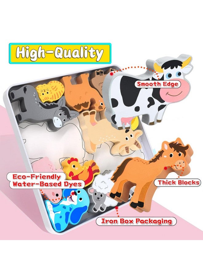 KECIABO Wooden Animal Puzzles Toys for Toddlers,24 Pcs Farm and Safari Animal Figures,Animal Matching Sorting Stacking Toys for Boys Child Girls,Educational Learning Toys Gift for Kids - Image 5