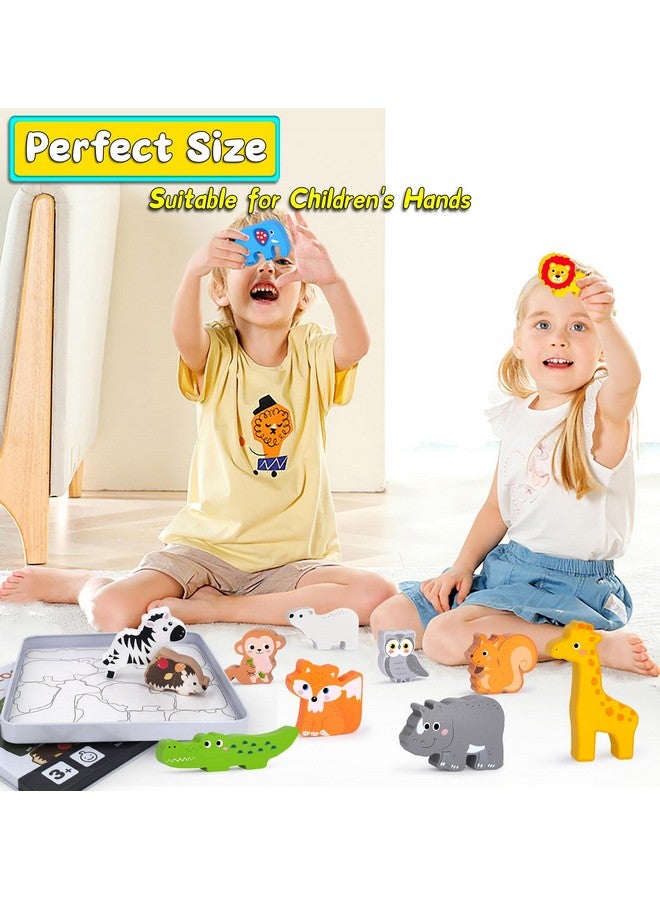 KECIABO Wooden Animal Puzzles Toys for Toddlers,24 Pcs Farm and Safari Animal Figures,Animal Matching Sorting Stacking Toys for Boys Child Girls,Educational Learning Toys Gift for Kids - Image 3
