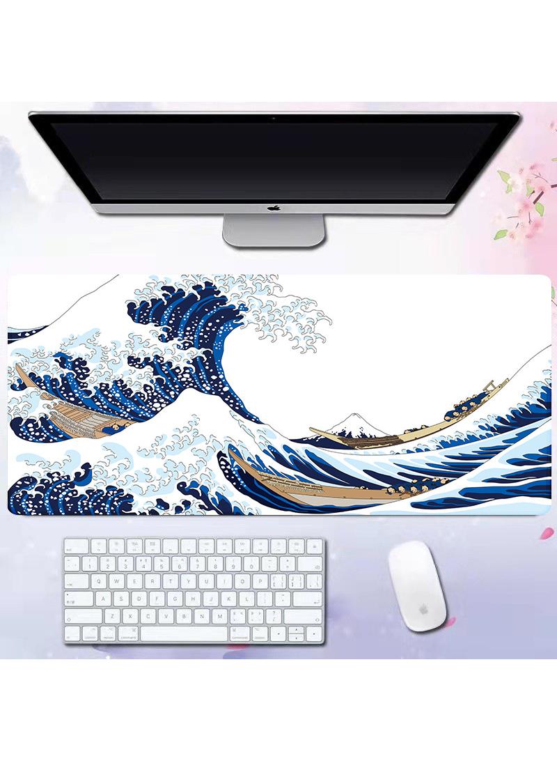 Loquat Sea Wave Pattern For Esports Games Gaming Mouse Pad Extended Large Mat Desk Pad Stitched Edges Mousepad Long Mouse Pad And Non-Slip Rubber Base Mice Pad 800X300X4mm  - Image 1