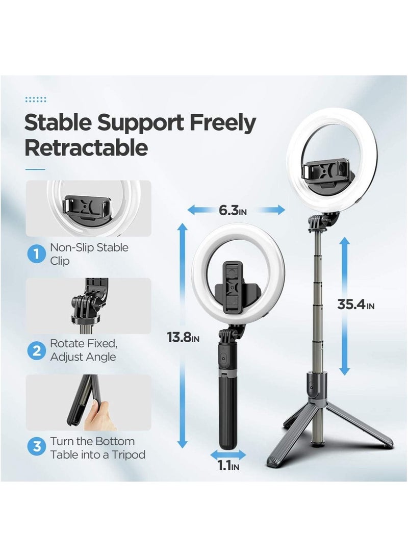Selfie Ring Light Tripod Bluetooth Selfie Stick,Cell Phone Holder LED Selfie Light Stand for Live Stream Photography - Image 2
