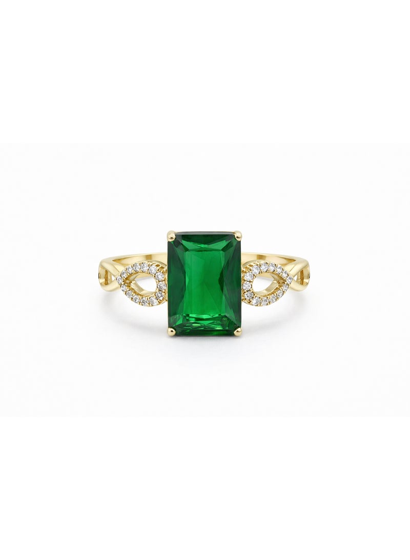 Fine Silver 925 Sterling Silver Women's 18K Gold Plated Ring with Emerald Cut Green Zircon and Infinity Accents - Image 1