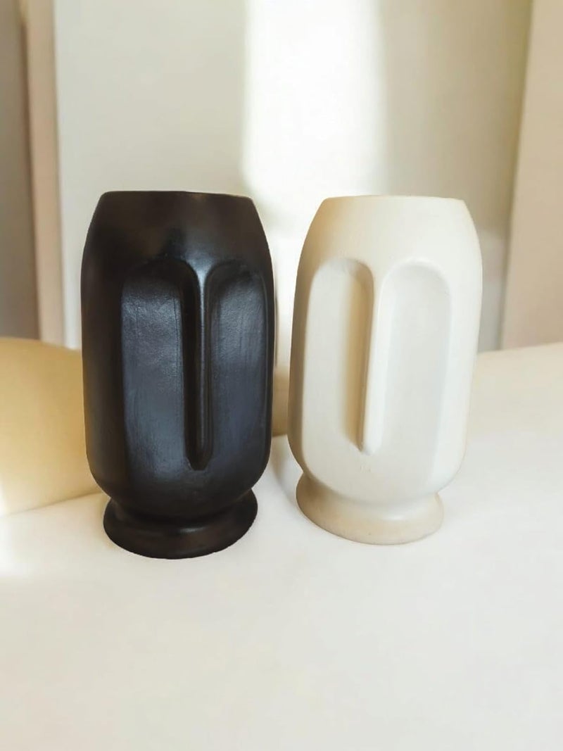 ARTISANS BAZAR Ceramic White BlackSet OF2 Face Vase 9 Inch Set of 2MATTE TexturedDecorative Face Vase for Dried Flowers and Pampas GrassVases for Home Decor Living Room Office Decor Ideas - Image 3