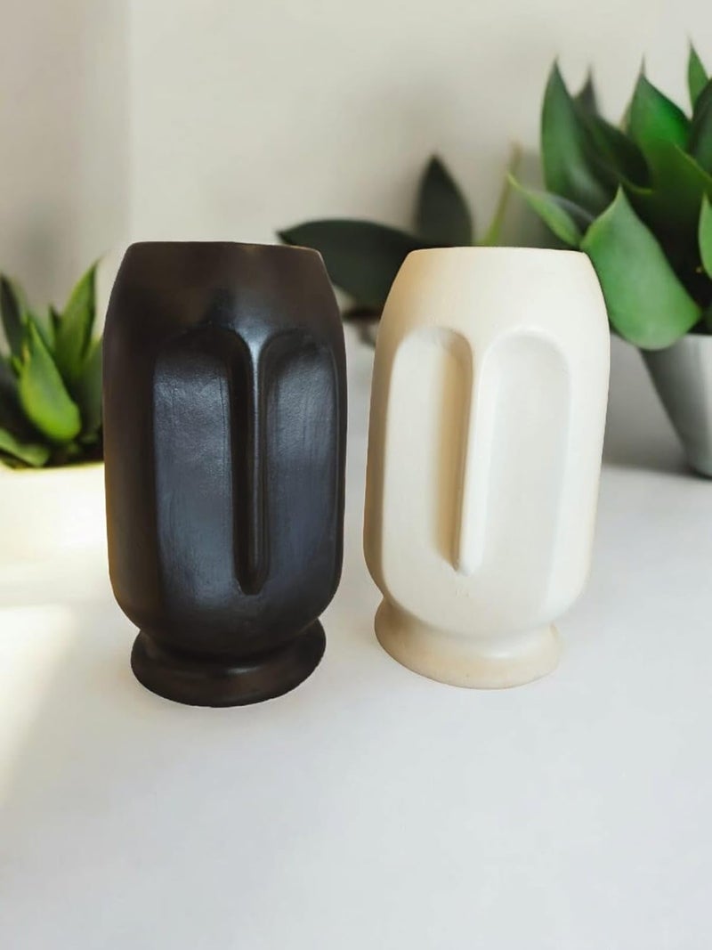 ARTISANS BAZAR Ceramic White BlackSet OF2 Face Vase 9 Inch Set of 2MATTE TexturedDecorative Face Vase for Dried Flowers and Pampas GrassVases for Home Decor Living Room Office Decor Ideas - Image 1