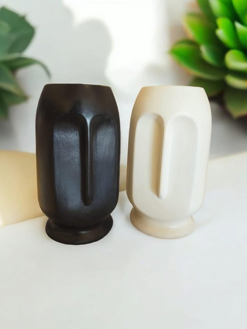 ARTISANS BAZAR Ceramic White BlackSet OF2 Face Vase 9 Inch Set of 2MATTE TexturedDecorative Face Vase for Dried Flowers and Pampas GrassVases for Home Decor Living Room Office Decor Ideas - Image 2
