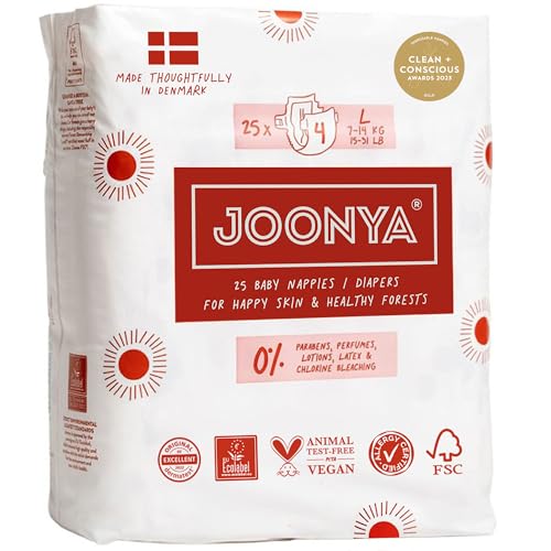 Joonya Baby Diapers Size 4 L 1531 lb 1 Bag of 25 Non Toxic EcoFriendly High Absorbency Overnight Use Ultra Slim Soft Made in Denmark - Image 1