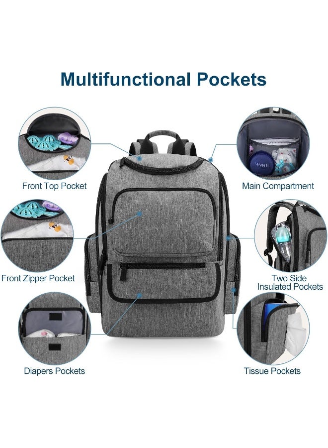 Mancro Diaper Bag Backpack, Baby Diaper Bag with 2 Side Insulated Pockets, Travel Diaper Backpack for Men Women with Stroller Straps, Large Capacity and Waterproof, Grey - Image 4