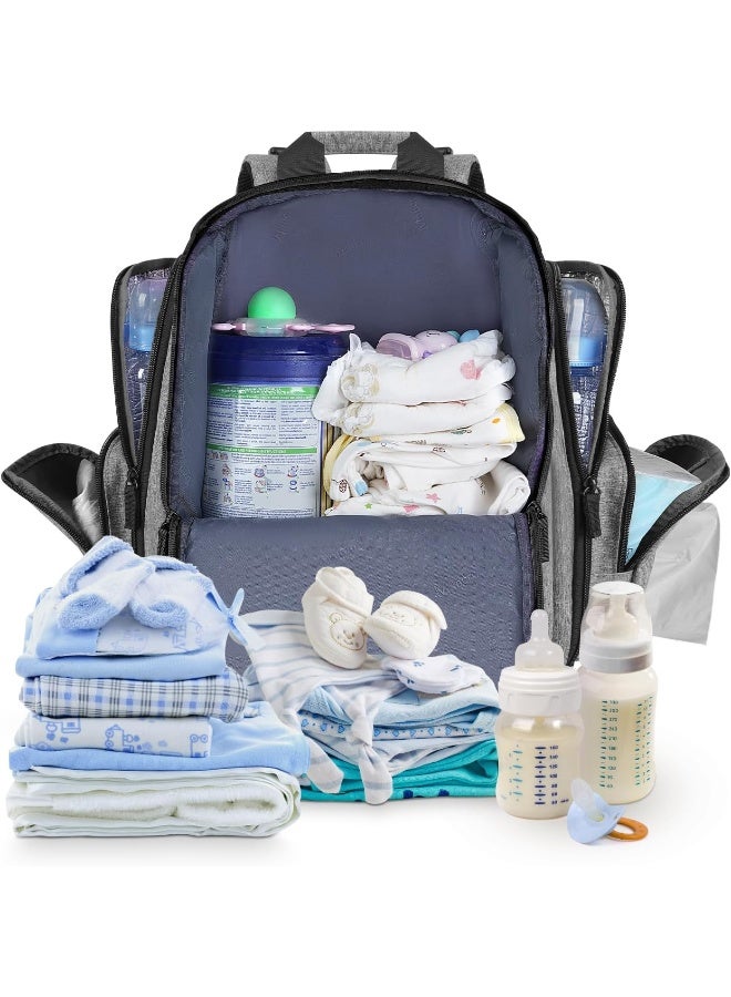 Mancro Diaper Bag Backpack, Baby Diaper Bag with 2 Side Insulated Pockets, Travel Diaper Backpack for Men Women with Stroller Straps, Large Capacity and Waterproof, Grey - Image 2