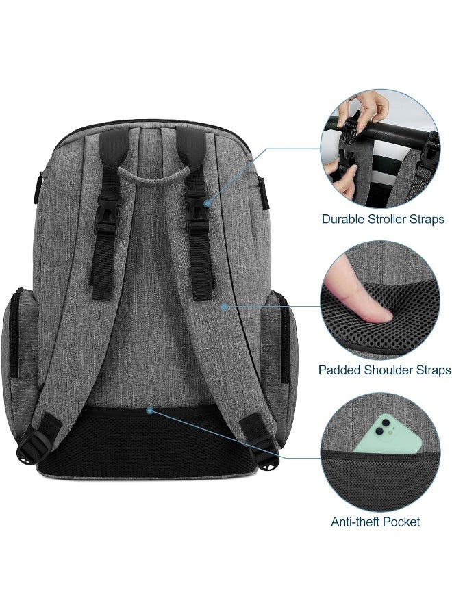 Mancro Diaper Bag Backpack, Baby Diaper Bag with 2 Side Insulated Pockets, Travel Diaper Backpack for Men Women with Stroller Straps, Large Capacity and Waterproof, Grey - Image 5