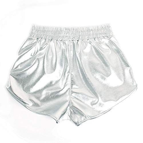 PESION Women's Metallic Rave Shiny Shorts Booty Hot Yoga Dance Disco Pants, Silver X-Large - Image 4