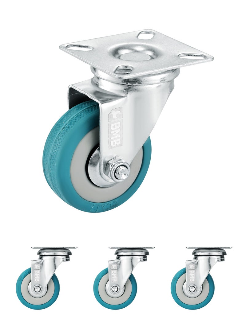 BMB tools 4-Piece Grey Rubber Caster - Plate - Swivel / 75mm - Image 1