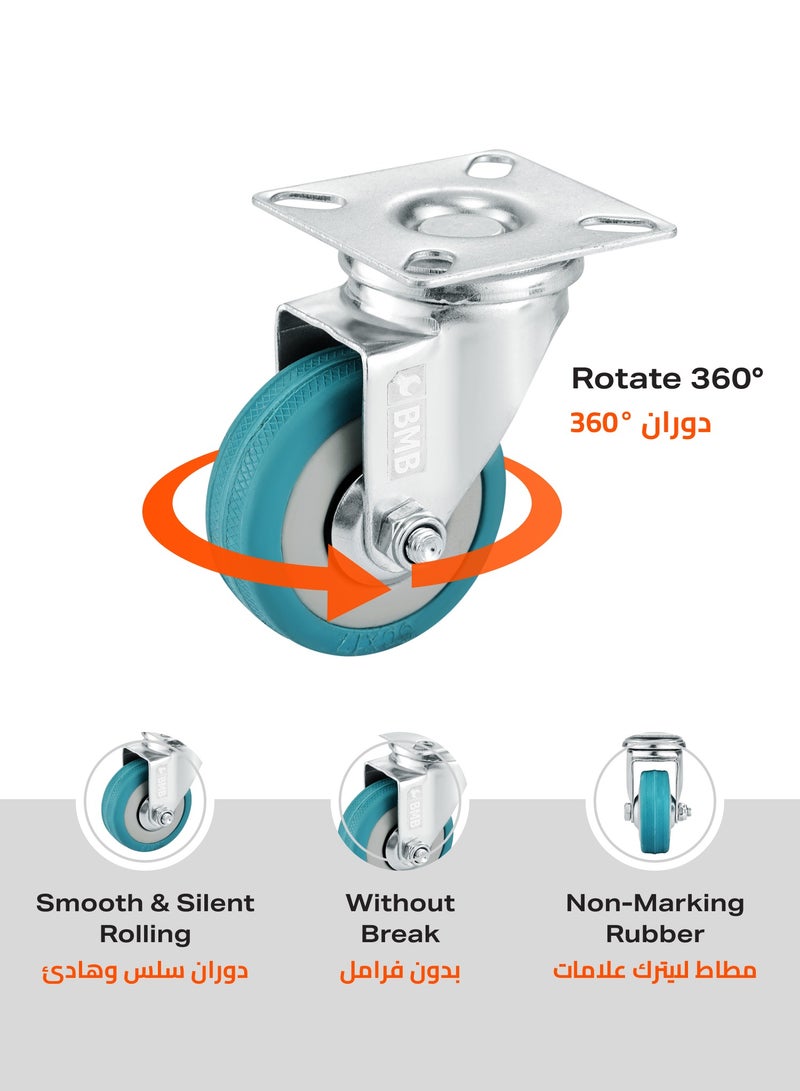 BMB tools 4-Piece Grey Rubber Caster - Plate - Swivel / 75mm - Image 4