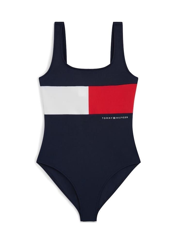 TOMMY HILFIGER Classic Colour-Blocked Square Neck Swimsuit - Image 1
