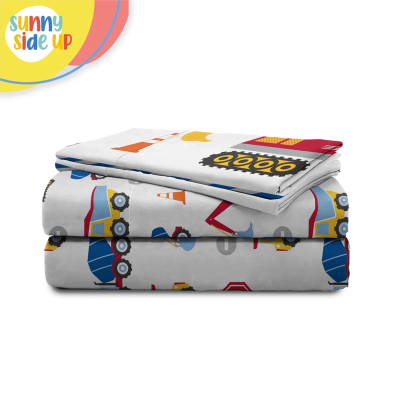 Sunny Side Up Construction Zone Full Sheet Set - 4 Piece Kids Bedding Set includes Pillow Cover - Super Soft Trucks Microfiber Sheets - Image 5