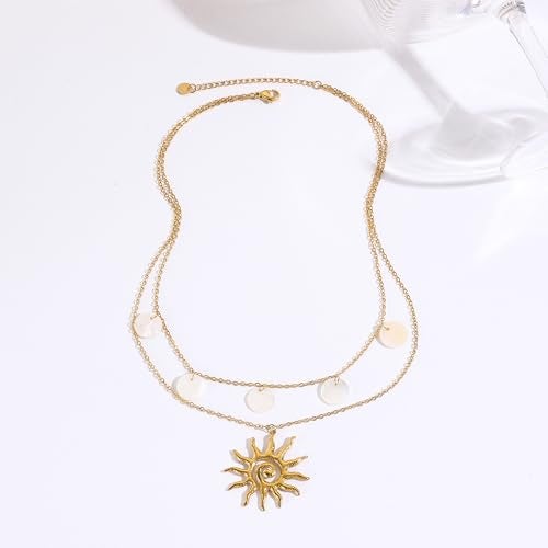 Xeyai Gold Necklace for Women, Dainty 14K Gold Plated Layered Sun Pendant Necklace Gold Charm Chocker Jewelry Gift for Her - Image 3