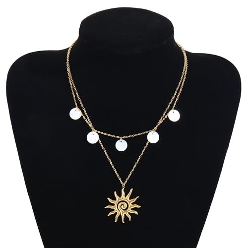 Xeyai Gold Necklace for Women, Dainty 14K Gold Plated Layered Sun Pendant Necklace Gold Charm Chocker Jewelry Gift for Her - Image 4
