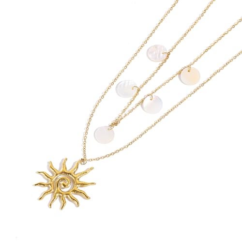 Xeyai Gold Necklace for Women, Dainty 14K Gold Plated Layered Sun Pendant Necklace Gold Charm Chocker Jewelry Gift for Her - Image 2