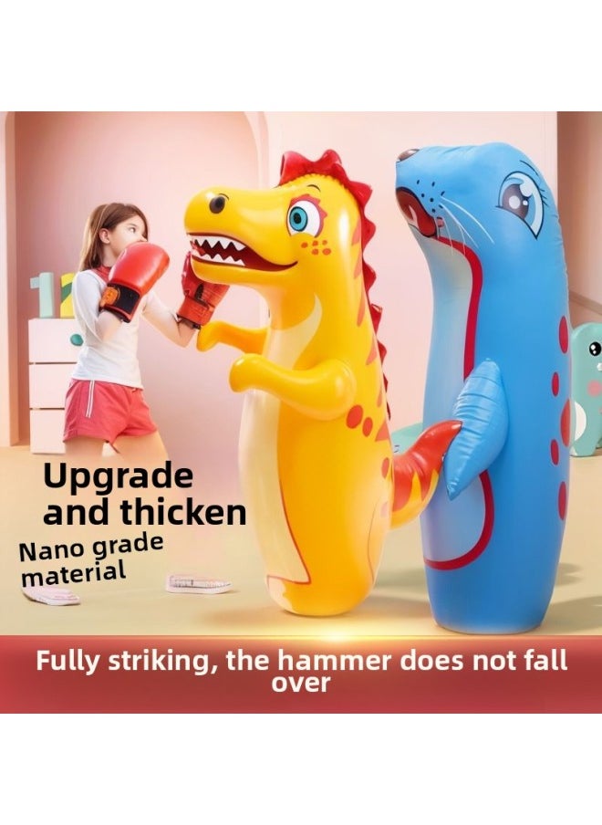 Sandbag Tumbler Decompression Sandbag Adult Home Boxing Training Equipment Kidsren's Fitness Inflatable Boxing Column Cool-Color:[upgraded Thickened Version + Gloves] Yellow Dinosaur ★ Comes With Air Pump + Repair Patch  - Image 2