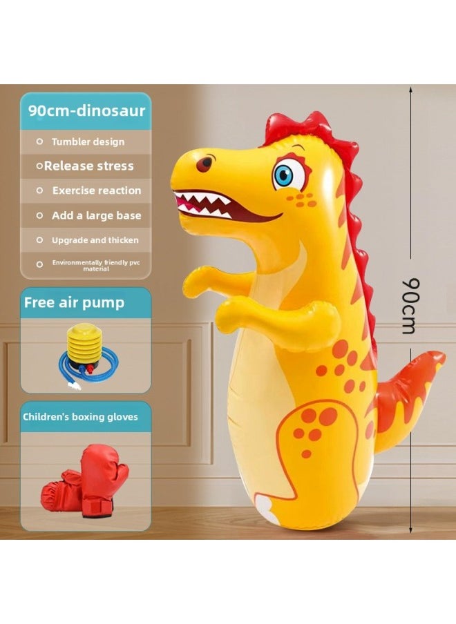 Sandbag Tumbler Decompression Sandbag Adult Home Boxing Training Equipment Kidsren's Fitness Inflatable Boxing Column Cool-Color:[upgraded Thickened Version + Gloves] Yellow Dinosaur ★ Comes With Air Pump + Repair Patch  - Image 1
