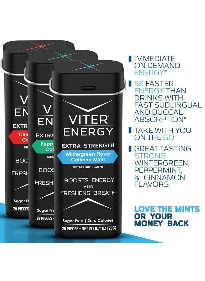 Viter Energy - Extra Strength Caffeinated Mints 80Mg Caffeine B Vitamins Sugar Free. (Variety 20Pcs 6 Pack) - Image 1
