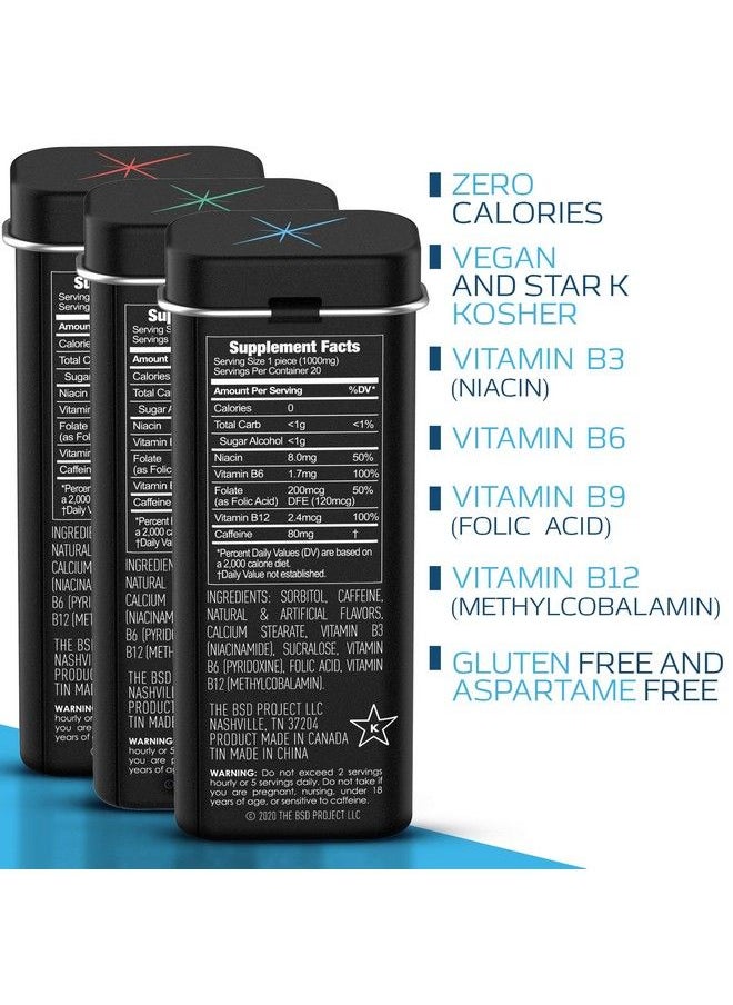 Viter Energy - Extra Strength Caffeinated Mints 80Mg Caffeine B Vitamins Sugar Free. (Variety 20Pcs 6 Pack) - Image 1