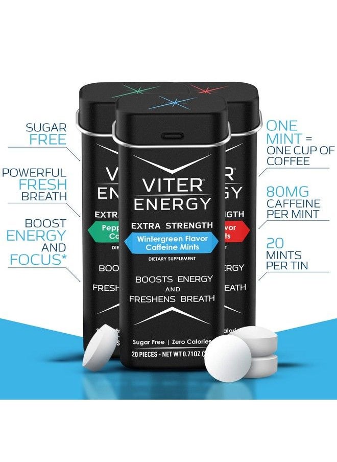 Viter Energy - Extra Strength Caffeinated Mints 80Mg Caffeine B Vitamins Sugar Free. (Variety 20Pcs 6 Pack) - Image 1