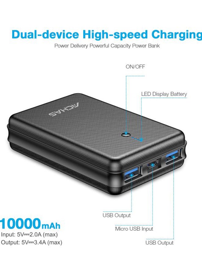 ACHAS 10000 mAh USB Port Powerbank Black/Blue/White - Image 3