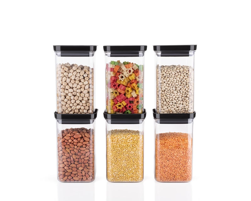 Kitchwell Air Tight Containers For Kitchen Organizer Storage Set | Square Airtight Storage Jar and Container Organizer | Plastic Kitchen containers Set | Home and Kitchen Storage Boxes (1100 ML, 06) - Image 5