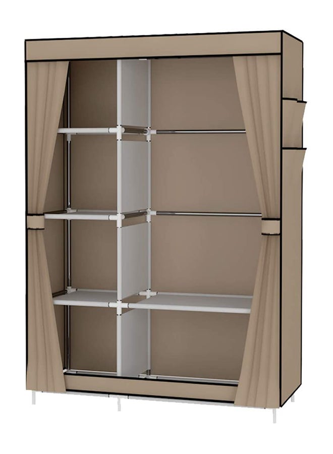 Portable Fabric Canvas Wardrobe With Storage Cupboard Organiser Beige