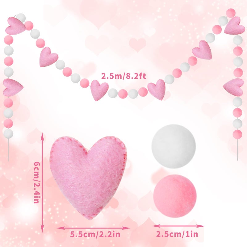 Whaline Valentine's Day Felt Banner 3D Garland Pink Heart Pom Pom Balls Bunting Garland for Wedding Anniversary Party Supplies Home Hanging Decoration - Image 2