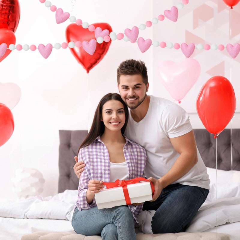 Whaline Valentine's Day Felt Banner 3D Garland Pink Heart Pom Pom Balls Bunting Garland for Wedding Anniversary Party Supplies Home Hanging Decoration - Image 5