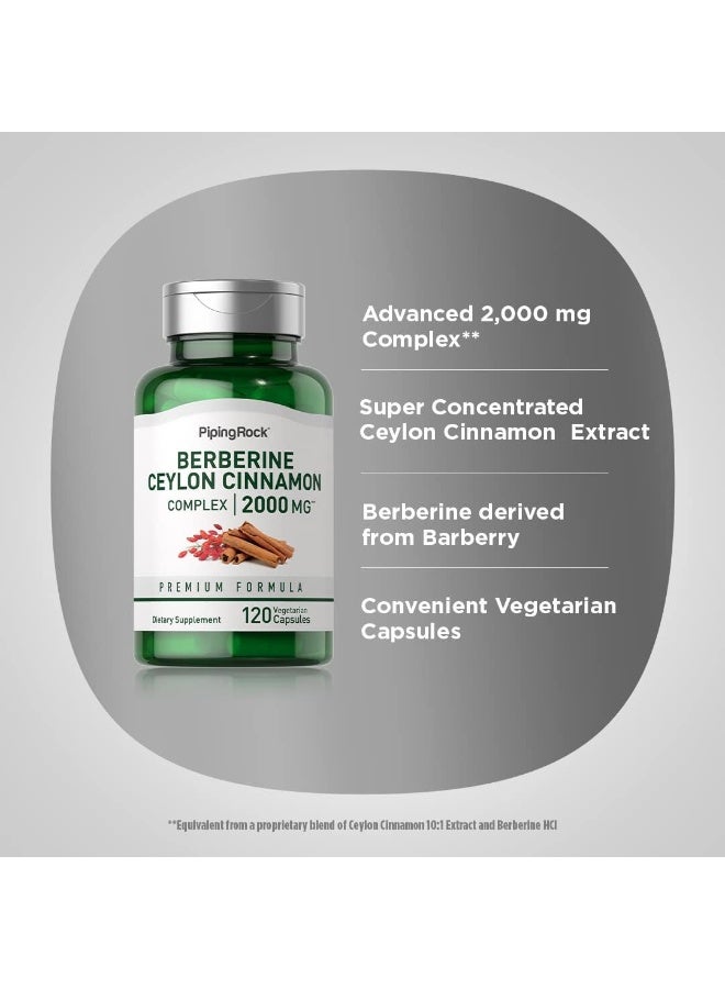Piping Rock Berberine with Ceylon Cinnamon Supplement | 2000 mg | 120 Capsules | Vegetarian Complex | Non-GMO, Gluten Free - Image 3