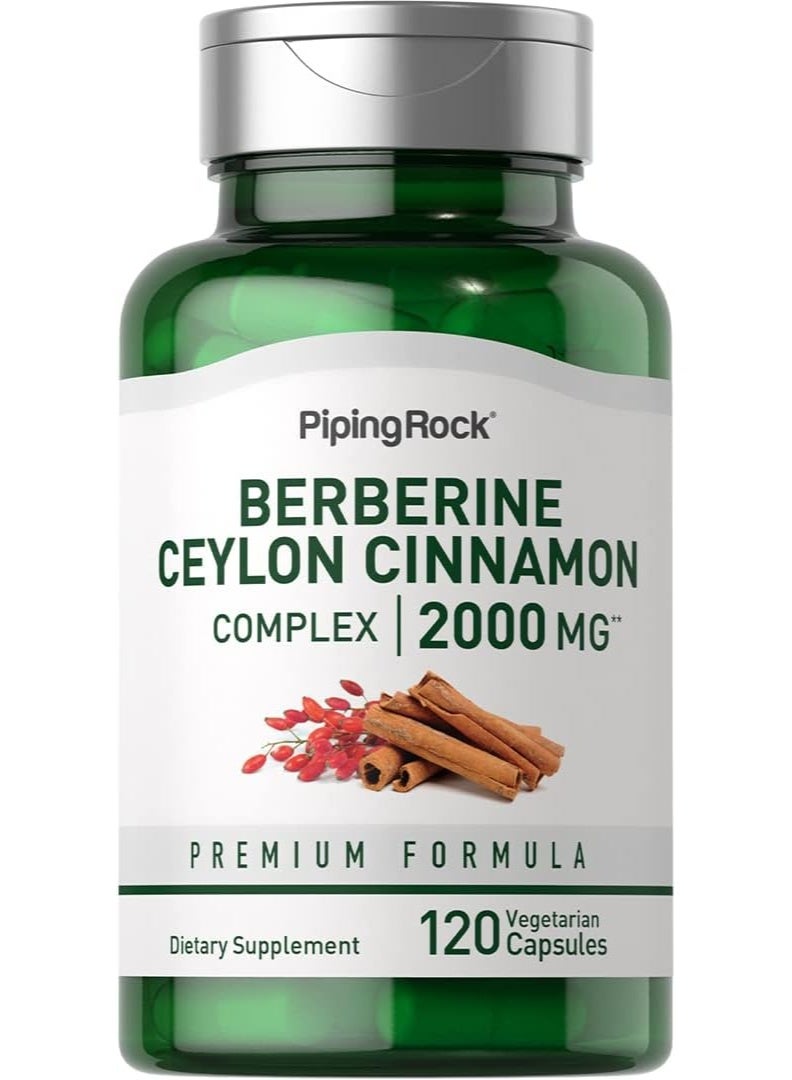 Piping Rock Berberine with Ceylon Cinnamon Supplement | 2000 mg | 120 Capsules | Vegetarian Complex | Non-GMO, Gluten Free - Image 1