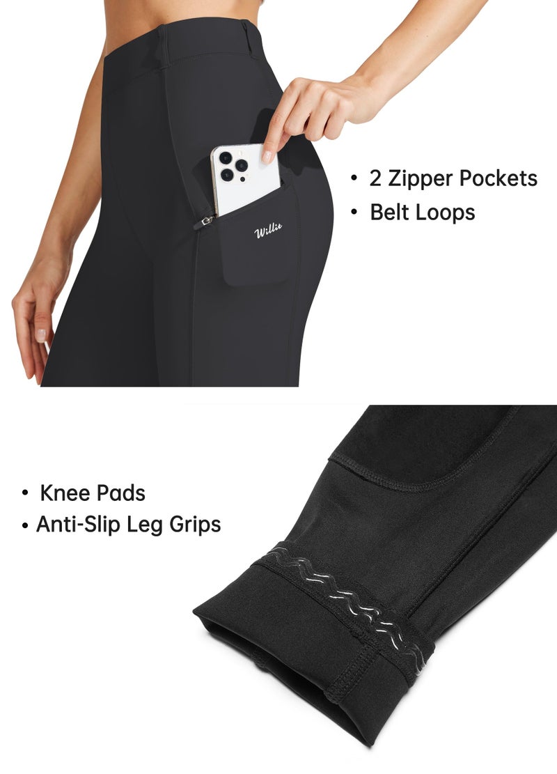 Willit Women's Horse Riding Pants Knee-Patch Equestrian Breeches Horseback Schooling Tights Zipper Pockets Black L - Image 4