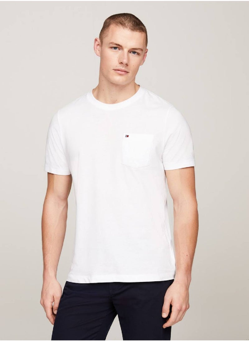 TOMMY HILFIGER - Men's Crew Neck Patch Pocket T-Shirt -  Pure cotton, White - Image 1