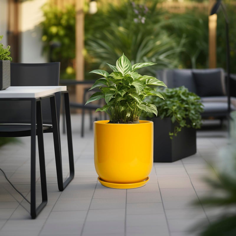 SUNPOTFOR 12 Inch Pots for Plants - Ceramic Planter for Outdoor Plants Large Plant Pot Indoor with Drainage Hole Modern Flower Pot for Home Patio Office Decor Yellow - Image 5