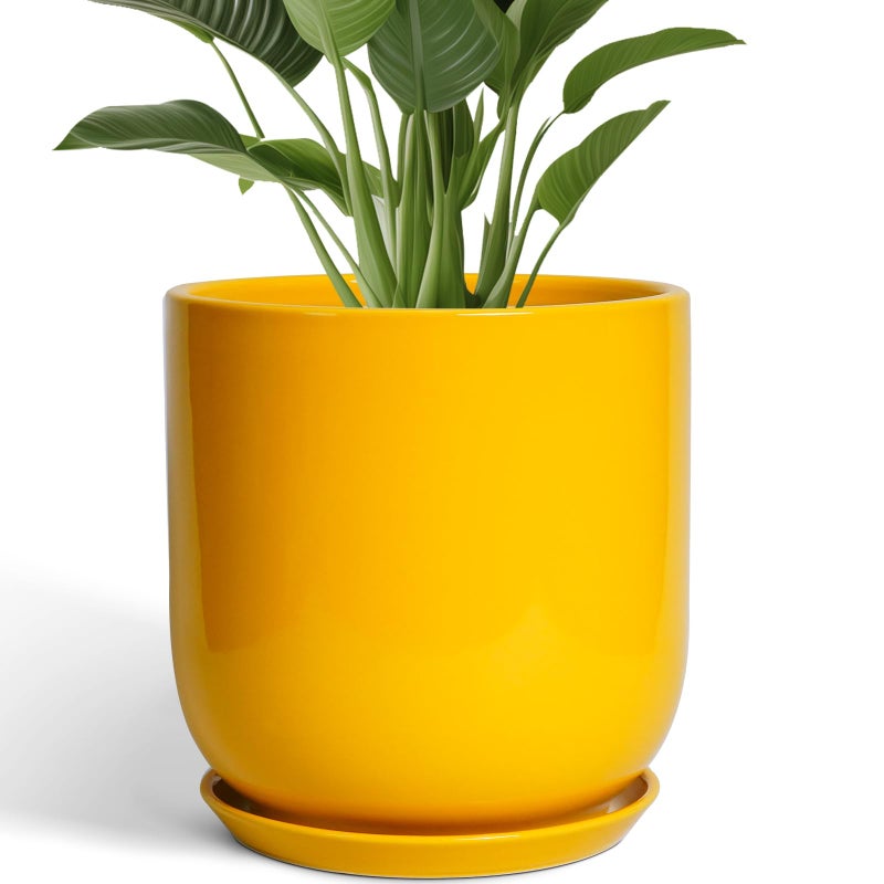 SUNPOTFOR 12 Inch Pots for Plants - Ceramic Planter for Outdoor Plants Large Plant Pot Indoor with Drainage Hole Modern Flower Pot for Home Patio Office Decor Yellow - Image 1