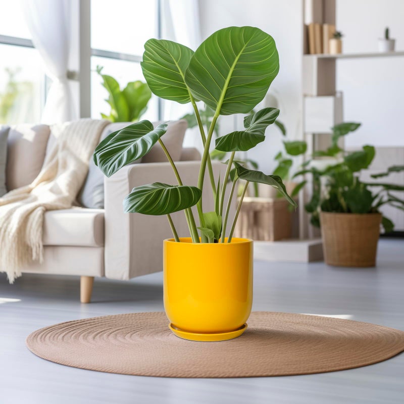 SUNPOTFOR 12 Inch Pots for Plants - Ceramic Planter for Outdoor Plants Large Plant Pot Indoor with Drainage Hole Modern Flower Pot for Home Patio Office Decor Yellow - Image 2